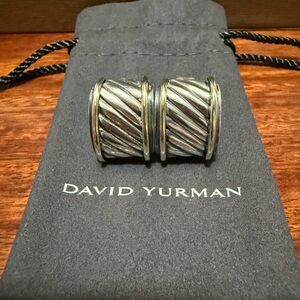 Vintage David Yurman Cable Hoops Earrings Sterling Silver Solid 14K Gold Omega.
